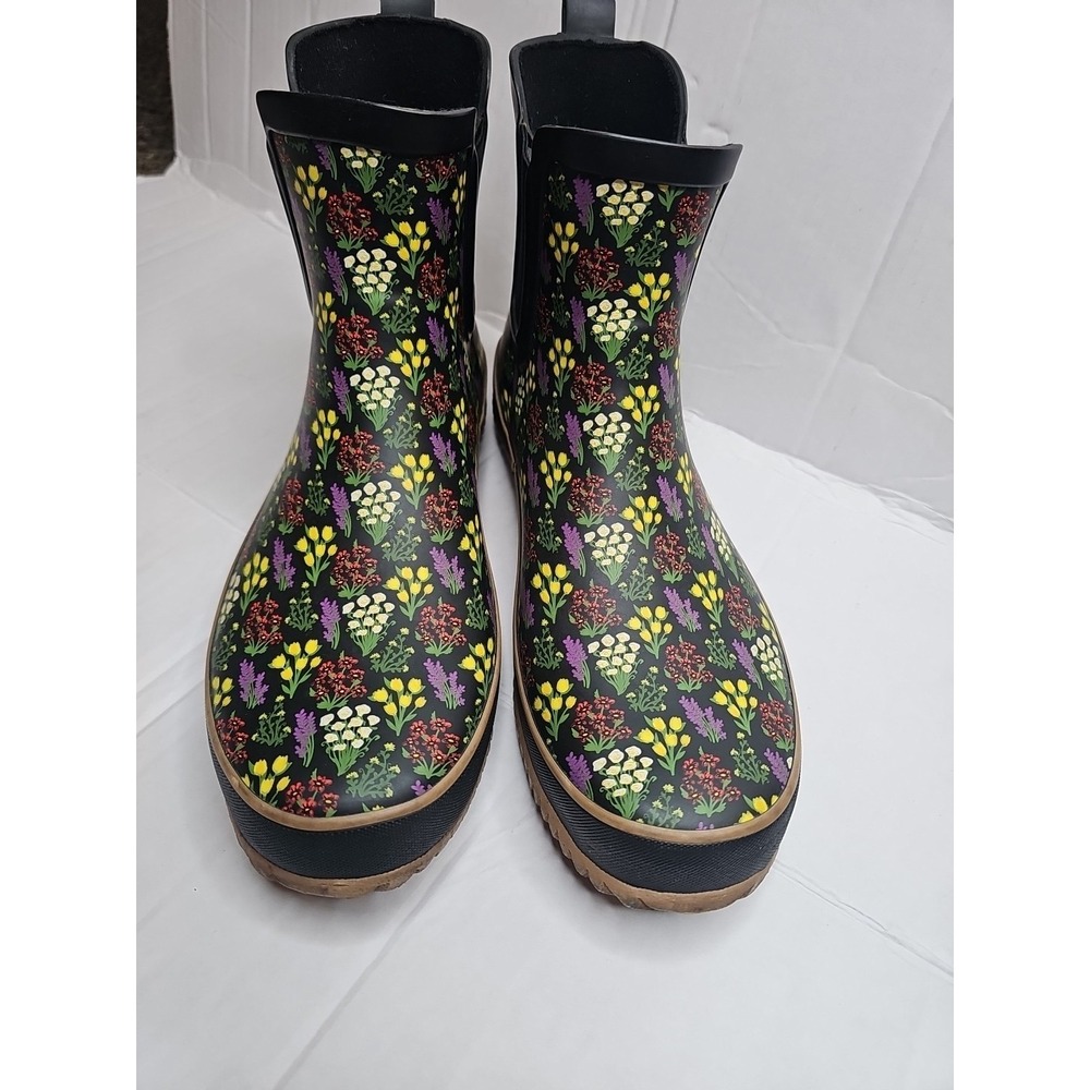 Western Chief Women's Chelsea Rubber Rain Boots Black Floral Size 9 Flowers